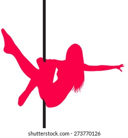 Martini on pole. Pole dancer sexy silhouette. The vector illustration 