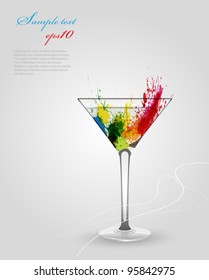 Martini Vector Glass With Multicolor Abstract Splash