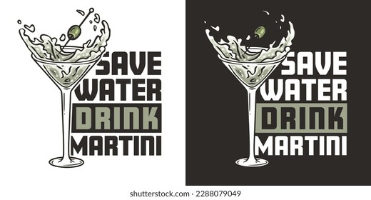 Martini vector with olives and splashes for alcohol cocktail bar or drink party. Logo design with glass of martini for bartender or barman - Powered by Shutterstock - Get 15% off with code: PIKWIZARD15
