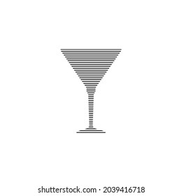 Martini or vermouth glass in minimalist linear style. Silhouette of glassware performed in the form of black thin lines. One alcohol object. Simple object. Isolated image on white backdrop. Vector.