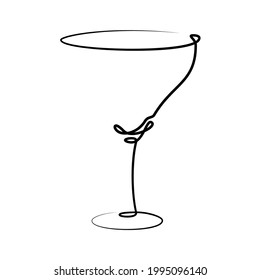 Martini wineglass on white background. Graphic arts sketch design. Black one line drawing style. Hand drawn image. Alcohol drink concept for restaurant, cafe, party. Freehand drawing style. Vector.

