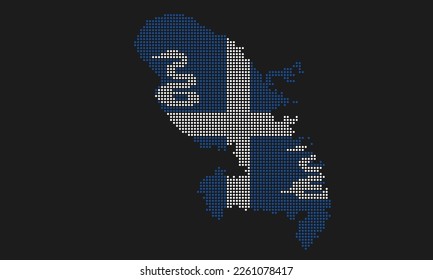 Bandera del mapa de puntos martiniqués con textura gruesa en el estilo de punto mosaico. Ilustración de vector píxel abstracto de un mapa de país con efecto de semitono para infografía. 