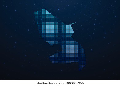 Martinique dotted map in futuristic style, glowing outline made of stars lines dots. Communication, internet technologies concept on dark blue space background. Vector illustration.