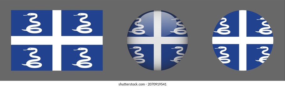 Martinique flag set collection, button rounded, flat rounded.