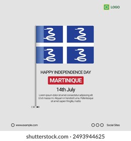 Martinique Independence Day Social Media Banner, Editable Vector Design with Flag