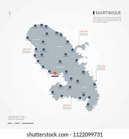 Martinique map with borders, cities, capital Fort-de-France and
administrative divisions. Infographic vector map. Editable layers clearly labeled.