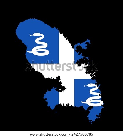 Martinique map flag vector silhouette illustration isolated on black background. Caribbean island, French territory. Martinique flag vector illustration.