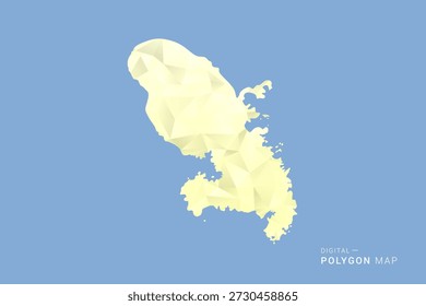 Mapa de Martinica en estilo de Vector de polígono bajo, ilustración de forma geométrica con tonos amarillos suaves sobre fondo azul, silueta limpia para infografía.