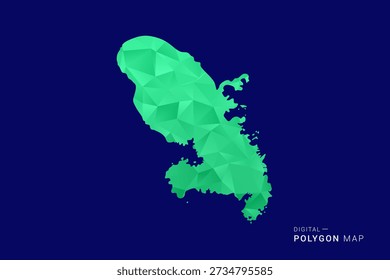 Martinique Map - low poly polygon vector, geometric triangulated silhouette in green and blue tones, clean modern style, isolated background for infographic use.