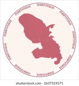 Martinique round logo design. Country shape build of rings. Martinique text around the country. Vector Illustration.