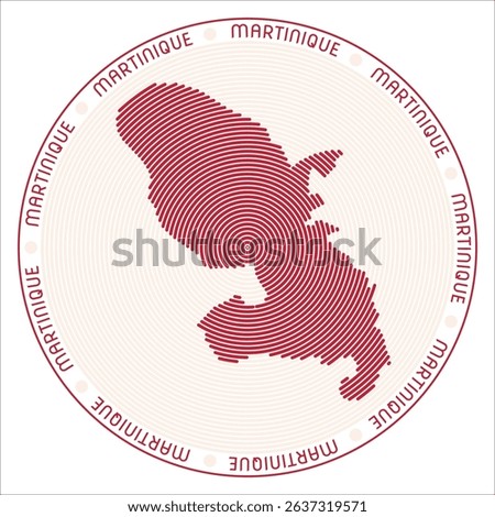 Martinique round logo design. Country shape build of rings. Martinique text around the country. Vector Illustration.
