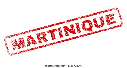 MARTINIQUE stamp seal print with distress style. Red vector rubber print of MARTINIQUE title with unclean texture. Text title is placed inside rounded rectangle frame.