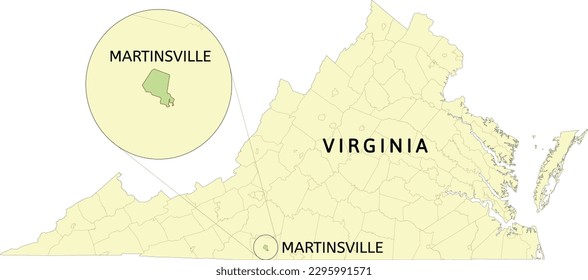 Martinsville independent city location on Virginia state map