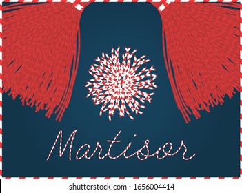 Martisor banner frame. With pom-pom elements. 1 march first spring holiday vector background