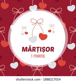 Martisor hearts trinket vector card, illustration. March 1st holiday of spring in Romania and Moldova.
