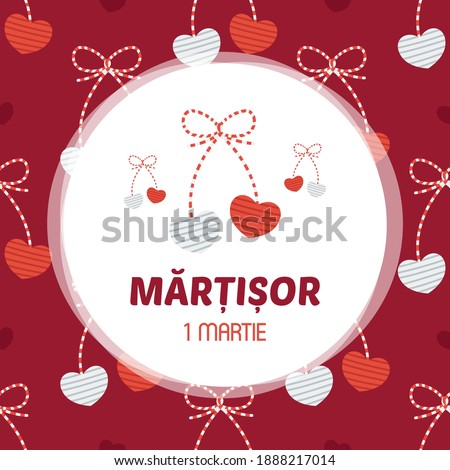 Martisor hearts trinket vector card, illustration. March 1st holiday of spring in Romania and Moldova.
