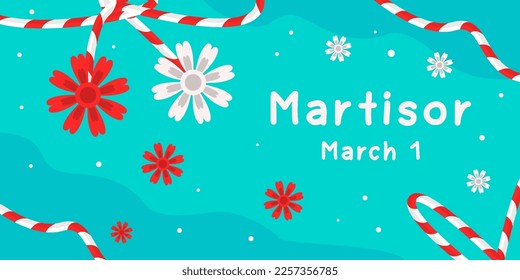 martisor illustration horizontal banner in flat design with flowers