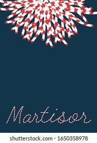 Martisor postcard banner frame. With pom-pom elements. 1 march first spring holiday vector background