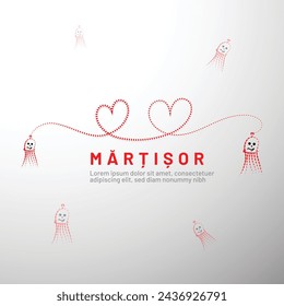 Martisor. Red and white spring love symbol realistic vector illustration. Social media post