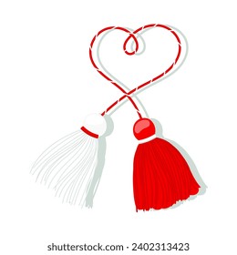 Martisor, red and white symbol of spring. Traditional spring holiday in Romania and Moldova. March 1.Holiday card, banner, vector.