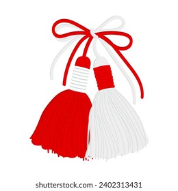 Martisor, red and white symbol of spring. Traditional spring holiday in Romania and Moldova. March 1.Holiday card, banner, vector.