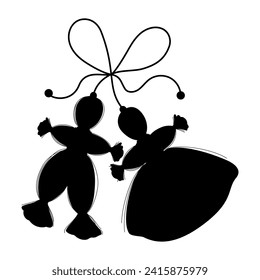 Martisor. Silhouette accessory Martenitsa. Baba Marta Day, Traditional holiday folkl symbol for spring beginning. Black hand drawing. Vector illustration