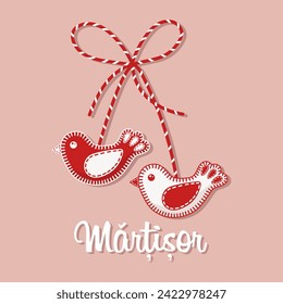 Martisor, symbol of spring. Traditional spring holiday in Romania and Moldova. March 1. Holiday card, banner, vector.