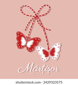 Martisor, symbol of spring. Traditional spring holiday in Romania and Moldova. Holiday card, banner, vector.