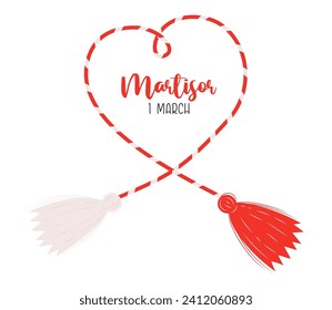 Martisor talisman, traditional Red and white accessory for spring holiday. Martenitsa. Baba Marta Day. vector.