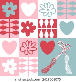 Martisor traditional accessory early spring vector checkered seamless pattern. Print for paper, textile and fabric. Perfect surface design.


