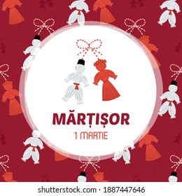 Martisor trinket vector card, illustration. March 1st holiday of spring in Romania and Moldova.
