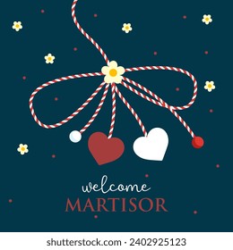 Martisor vector card, illustration. March 1st holiday of spring in Romania and Moldova. Martisor means a holiday that symbolizes the arrival of spring.