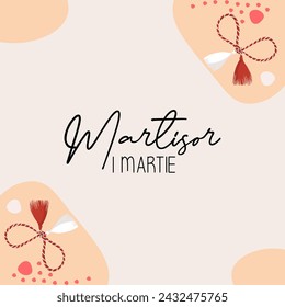 Martisor vector card, illustration. March 1st holiday of spring in Romania and Moldova. Martisor means a holiday that symbolizes the arrival of spring.