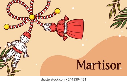 Martisor ilustración de tarjeta vectorial. 1 de marzo: vacaciones de primavera en Rumania y Moldavia