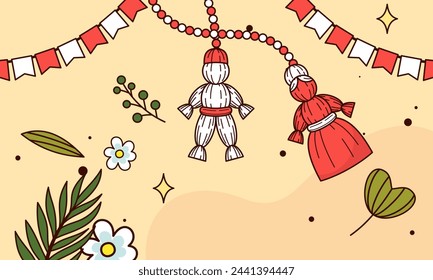 Martisor vector card illustration. March 1st holiday of spring in Romania and Moldova