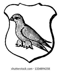 Martlet is an imaginary bird said to be without legs, vintage line drawing or engraving illustration.