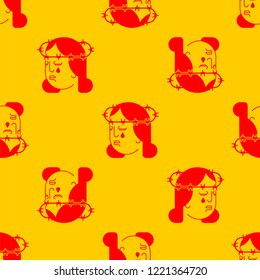 Martyr pattern seamless. Barbed wire on head. Pain and suffering background. Tears from eyes.
