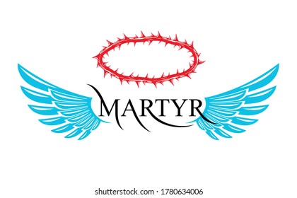 Martyr vector concept logo or sign, Christian religion and faith saint person, martyrdom blackthorn thorn wreath crown, Jesus Christ, suffering pain.