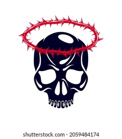 Logo o signo del concepto de vector de mártir, religión cristiana y persona santa de fe, martirio espina negra corona de la corona de la corona de la corona, Jesucristo, sufriendo dolor.