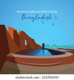 Martyred Intellectuals Memorial Day In Bangladesh. Martyred Intellectuals Day is observed on 14 December in Bangladesh. Rayer Bazar Boddhovumi Memorial, Dhaka. 3d vector Illustration rendering.