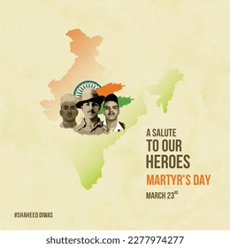 Martyr's Day or Shaheed Diwas March 23rd, Indian, Heroes, Vector Template, Social Media Post, Digital