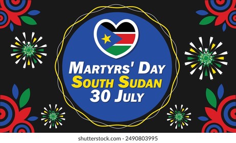 Martyrs' Day South Sudan  vector banner design with geometric shapes and vibrant colors on a horizontal background. Happy Martyrs' Day South Sudan modern minimal poster.