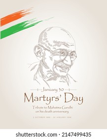 martyrs' day template with illustration of Mahatma Gandhi.