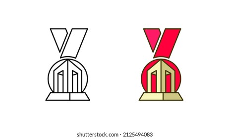 Çanakkale Martyrs' Monument icon set in modern medal. 18 march day ribbon icon. Linear and colorful Çanakkale monument ready template. Download simple linear vector. white background.