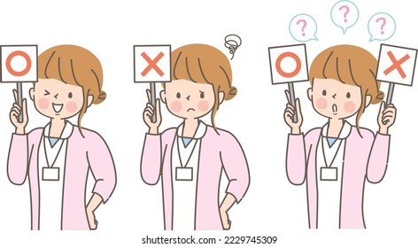 Maru and X Young Female Nurse Facial Expression Illustration Set