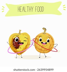 marula fruit cute funny cheerful characters. Vector hand drawn  illistration.