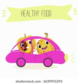 marula fruit cute funny cheerful characters. Vector hand drawn  illistration.