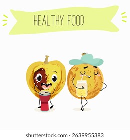 marula fruit cute funny cheerful characters. Vector hand drawn  illistration.