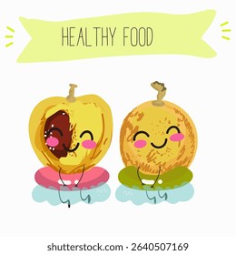 marula fruit cute funny cheerful characters. Vector hand drawn  illistration.