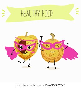 marula fruit cute funny cheerful characters. Vector hand drawn  illistration.